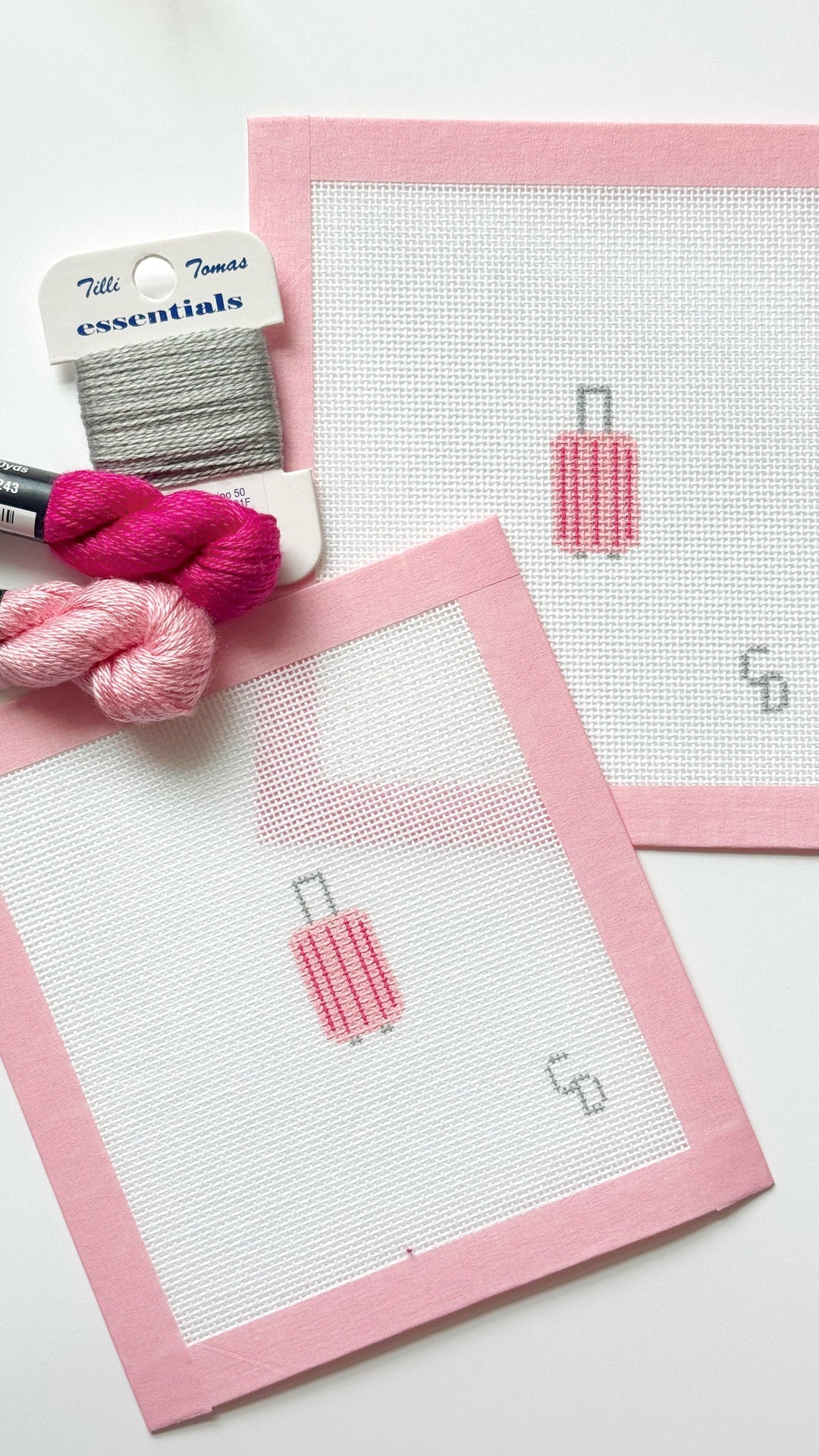 Mini Pink Striped Suitcase Travel Needlepoint Canvas