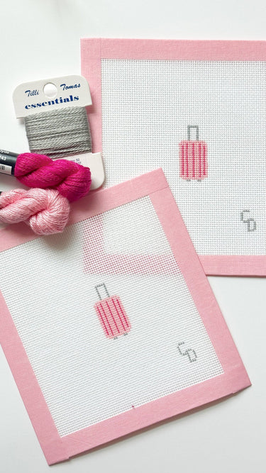 Translation missing: en.Mini Pink Striped Suitcase Travel Needlepoint Canvas
