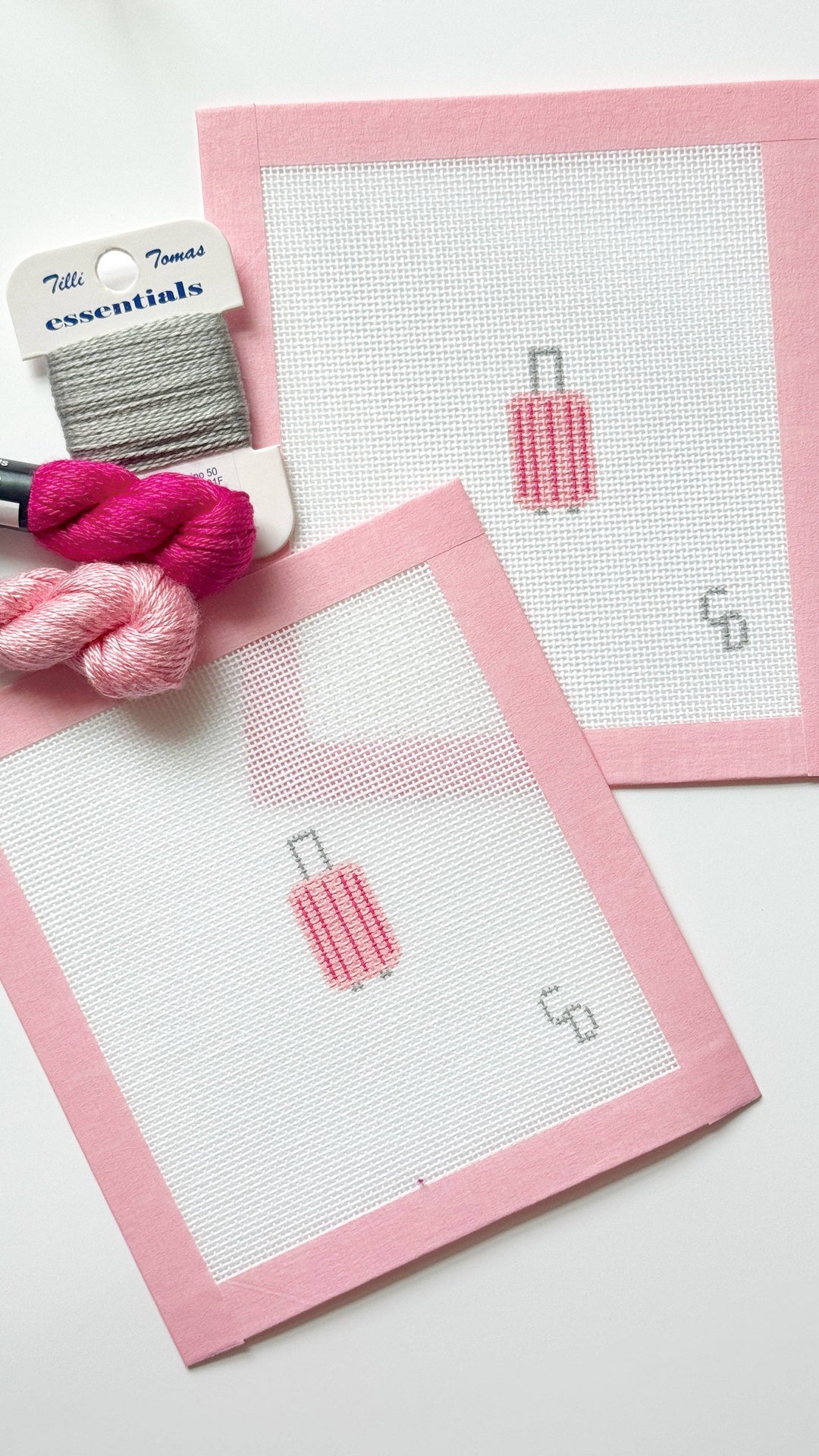 Mini Pink Striped Suitcase Travel Needlepoint Canvas