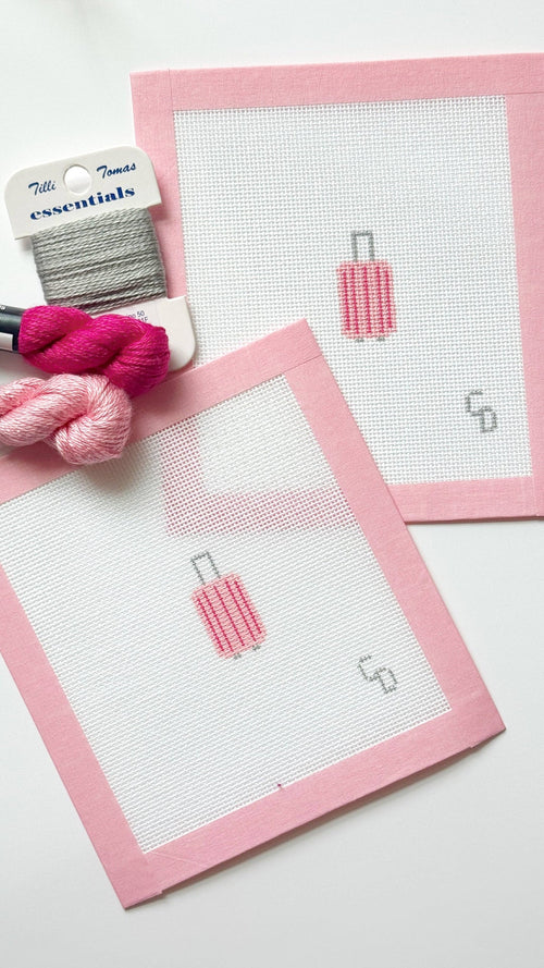 Mini Pink Striped Suitcase Travel Needlepoint Canvas