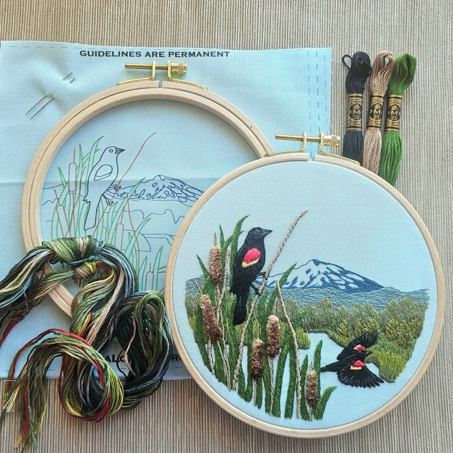 Red-Winged Blackbirds Embroidery Kit by Jessica Long