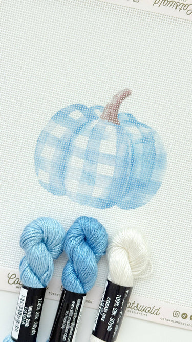 Translation missing: en.Plaid Blue Pumpkin Fall Needlepoint Canvas