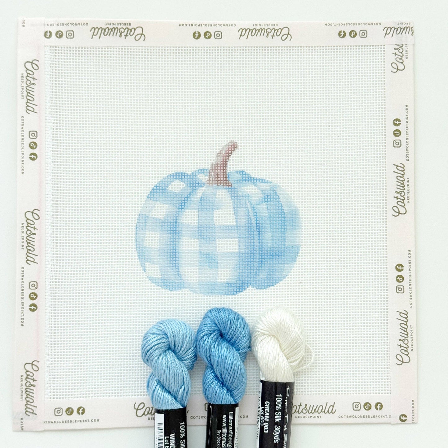 Plaid Blue Pumpkin Fall Needlepoint Canvas