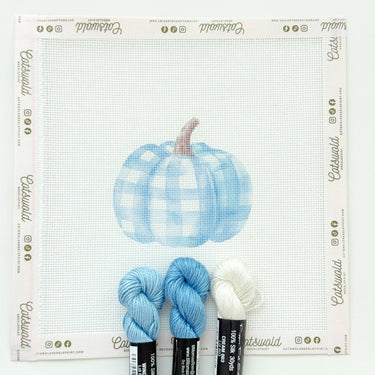 Translation missing: en.Plaid Blue Pumpkin Fall Needlepoint Canvas