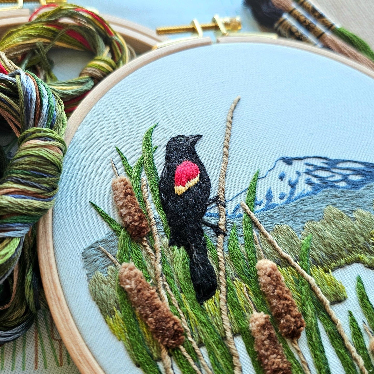 Red-Winged Blackbirds Embroidery Kit by Jessica Long