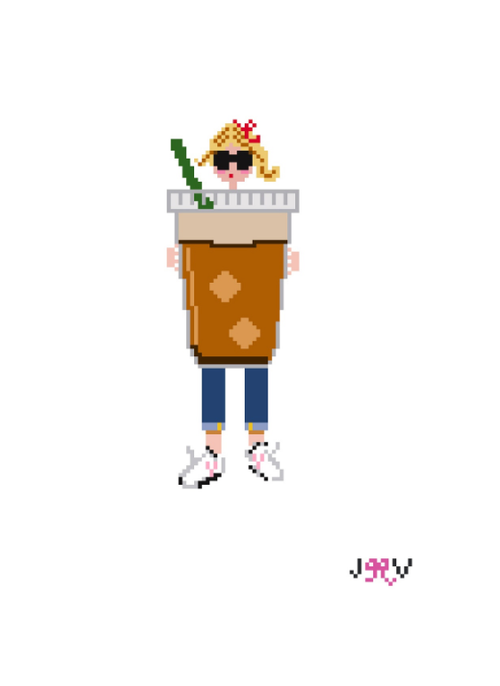 Iced Coffee Blonde Girl Needlepoint Canvas by Jennifer Vallez