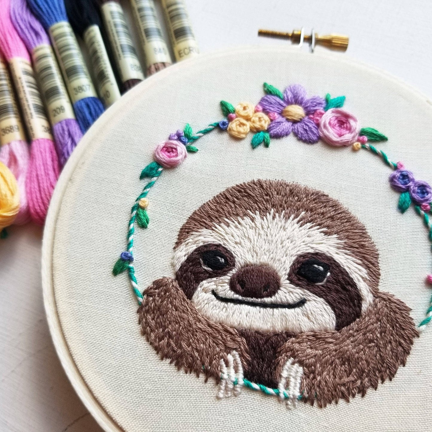 Smiling Sloth Embroidery Kit by Jessica Long