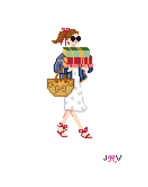 Bookstore Girl Fair Needlepoint Canvas by Jennifer Vallez