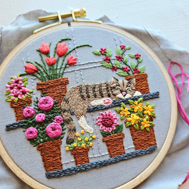 Translation missing: en.Catnap with Flowers Embroidery Kit by Jessica Long