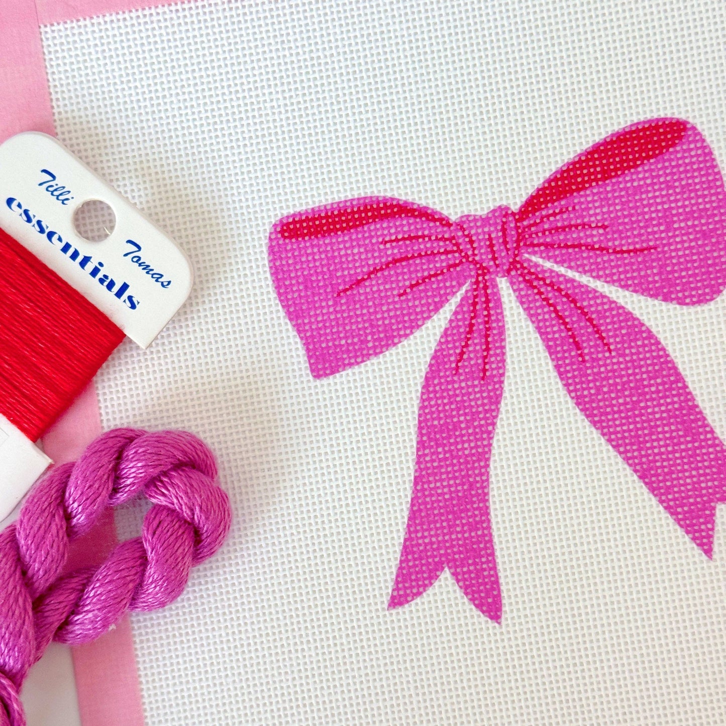 Pink Red Bow Needlepoint Canvas